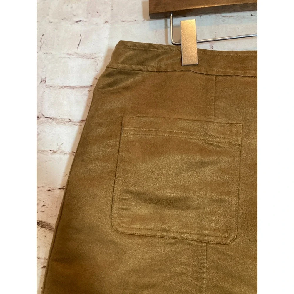 Old Navy Skirt Womens 16 Darkest Gold Microsuede A Line Zip Back Preppy Academia